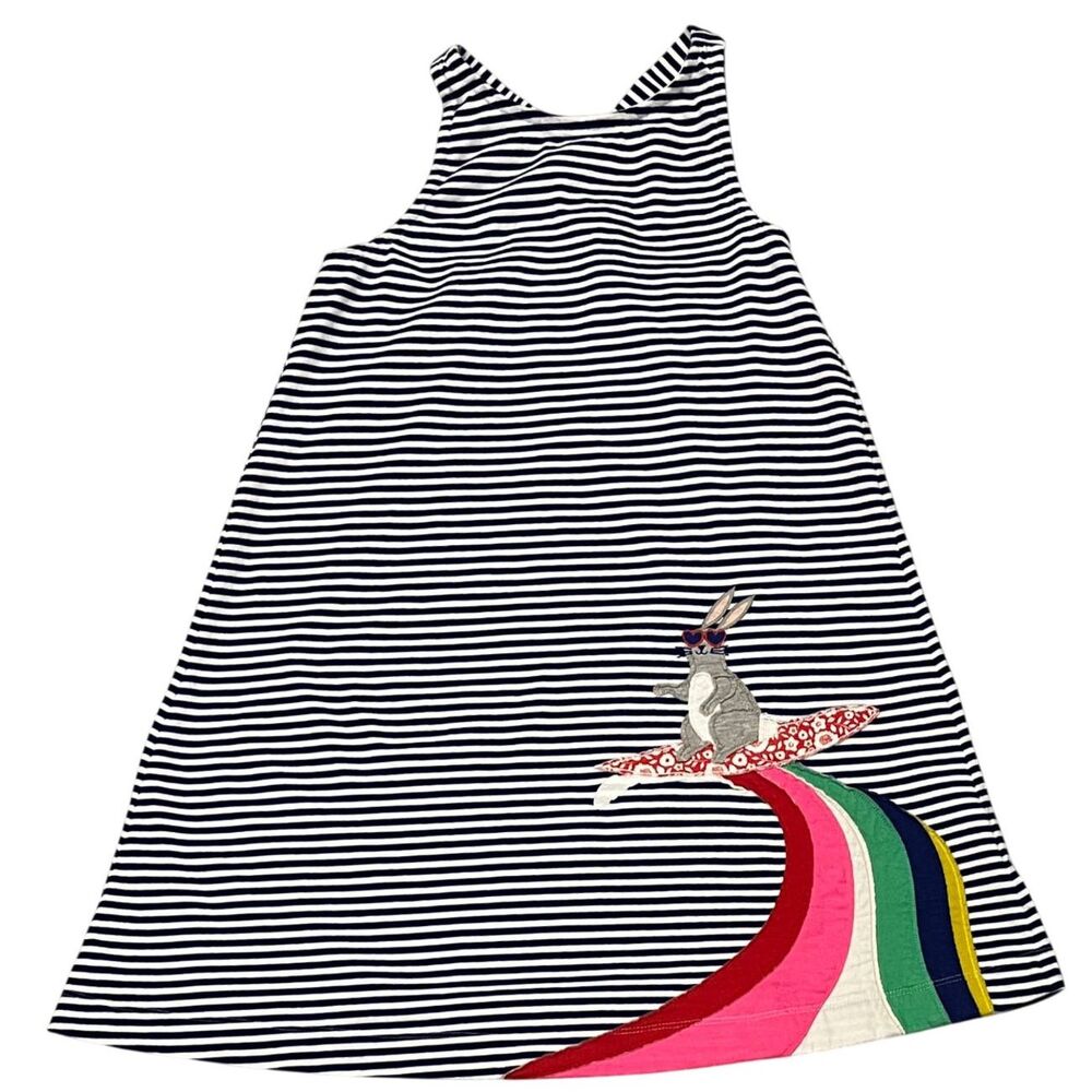 Mini Boden White / Navy Cross Back Striped Girls Sleeveless Jersey Dress Sz 9/10